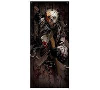FIESTAS GUIRCA | Decoración Puerta Asesino Hacha (80x180 cm) - Ideal para Halloween y Celebraciones de Policías - Decoración de Pared, Puerta y Ventana - Multicolor