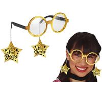 FIESTAS GUIRCA | Gafas Doradas con Estrellas Happy New Year (Talla Única) - Accesorio de Fiesta con Diadema para Celebraciones de Año Nuevo y Navidad - Ideal para Todos - Negro y Dorado