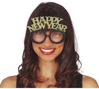FIESTAS GUIRCA | Gafas "Happy New Year" - Accesorio de Fiesta para Fin de Año y Celebraciones - Ideal para Adultos Unisex - Diseño Festivo en Negro, Plata y Oro - Perfecto para Navidad y Año Nuevo