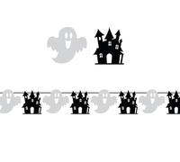 FIESTAS GUIRCA | Guirnalda Fantasmas y Castillos (300 cm) - Decoración de Halloween y Fiestas Temáticas - Ideal para Celebraciones y Eventos - Accesorio de Decoración - Blanco y Negro