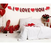 FIESTAS GUIRCA | Guirnalda I Love You (300 x 15 cm) - Decoración Romántica para Fiestas y Celebraciones Especiales - Ideal para Aniversarios, San Valentín y Bodas - Rojo