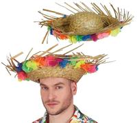 Fiestas GUiRCA Sombrero de paja con flores hawaianas coloridas, 55 cm