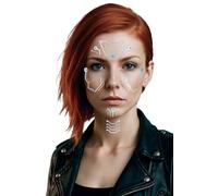 FIESTAS GUIRCA | Tatuaje Cara Futurista (20x20cm) - Maquillaje FX para Disfraces de Carnaval y Fiestas de Culturas del Mundo - Tatuajes Temporales para Adulto Hombre