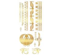 FIESTAS GUIRCA | Tatuajes Temporales Oro Egipto (14x30cm) - Maquillaje FX para Disfraces de Zíngaras y Videntes - Ideal para Halloween y Carnaval - Adulto Unisex - Oro