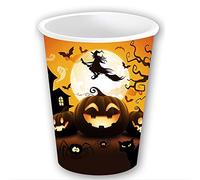 FIESTAS GUIRCA | Vasos Desechables de Calabaza (240 ml) - Decoración de Mesa para Halloween y Celebraciones Temáticas - Ideal para Eventos y Fiestas de Magia - Naranja, Negro