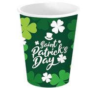 FIESTAS GUIRCA | Vasos Desechables de St. Patrick's (240 ml) - Decoración de Mesa para Fiestas y Celebraciones Temáticas - Ideal para Eventos de Irlanda - Verde, Blanco
