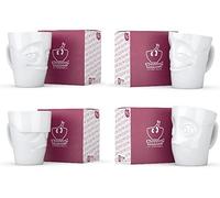 Fiftyeight - Juego de 4 tazas con asa, con texto en alemán "Grummelig | vermitzt | vermugt | verutzt | taza con asa, color blanco, aprox. 350 ml