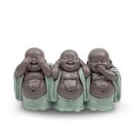 Figura de 3 Bonzes Sabiduría - Decoración Zen y Feng Shui - para Crear un Ambiente Relajante y Espiritual - Idea de Regalo de Amuleto - Ancho: 15,5 cm - Color: Verde y marrón - Zen'Light
