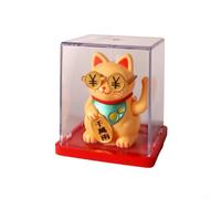 Figura de gato de la suerte de Maneki Neko que agita automáticamente, funciona con energía solar, adorno de tablero de batería para interior del automóvil, decoración de dije de buena suerte (amarillo
