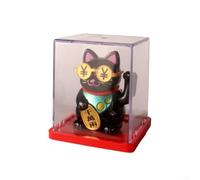 Figura de gato de la suerte de Maneki Neko que agita automáticamente, funciona con energía solar, adorno de tablero de batería para el interior del automóvil, decoración de dije de buena suerte (negro