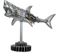 Figura de Gilde, tiburón, "Estilo Steampunk", motivo de engranajes, resina, color plateado, unidad de venta: 1, largo: 12 cm, ancho: 38 cm, alto: 30 cm, código: 58858