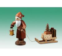 Figura de madera de Papá Noel con linterna y trineo, color natural, altura 6,5 cm. Producto nuevo