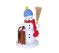 Figura de muñeco de nieve con gorro de pompón y trineo. Dimensiones: 10,5 x 17 x 10,5 cm. Nuevo