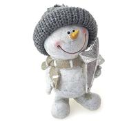 Figura de muñeco de nieve de cerámica, de 11,5 cm de alto, en color blanco y gris, con gorro de fieltro