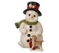 Figura de muñeco de nieve, hecha de cerámica, con una altura de 12 cm y pintada a mano