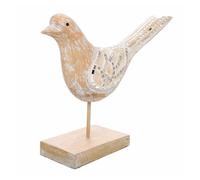 Figura decorativa alexandra house living blanco natural madera vidrio pájaro 26 x 12 x 30 cm