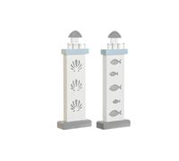 Figura Decorativa DKD Home Decor 14 x 5,5 x 40 cm Azul Blanco Faro Espirales Concha Mediterráneo (2 Unidades)