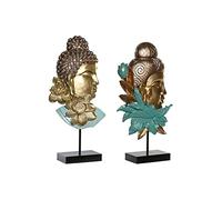 Figura Decorativa DKD Home Decor 22 x 8 x 42,5 cm Negro Dorado Buda Turquesa Oriental (2 Unidades)