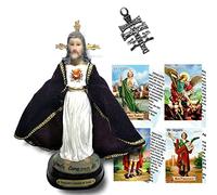 Figura Sagrado Corazón de Jesús 16 cms. en resina, pintada a mano, con capa tipo terciopelo. De regalo medalla y estampa. También de regalo estampas de San Expedito, San Pancracio y San Miguel.