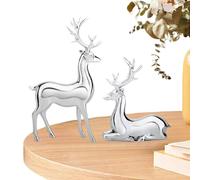 Figuras de renos - Estatuas de ciervos de 8,27 pulgadas, adornos navideños de resina, juego de 2 esculturas modernas de plata, elegantes figuras decorativas para Navidad, Acción de Gracias o Año Nuevo