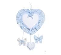 FILET - Lazo de Nacimiento Neonato en Forma de Corazon en Tela Aida para Bordar,con Colgantes en Forma de Mariposas y Corazones, Realizado en Algodón, Ideal para Colgar, 100% Made in Italy, Color Azul