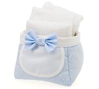FILET - Set Compuesto por 1 Cesta Porta Lavette de Algodón con Inserto de Lona Aida para Bordar + 3 Toallitas de Algodón, 100% Made in Italy, Color Azul y Blanco