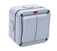FILFEEL Interruptor de Luz Exterior 20A IP66 Resistente a la Intemperie 2 Pandillas 2 Vías Interruptor Eléctrico Exterior de Control Dual con Luz Indicadora LED para Patio, Garaje, Jardín, área de