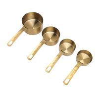 FILFEEL Juego de Tazas Medidoras de Acero Inoxidable, Tazas Medidoras Apilables Doradas para Cocinar y Hornear de 4 Piezas con Orificios para Colgar, 60 Ml, 80 Ml, 125, 250, Utensilios de Cocina