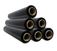 Film Negro para Embalar, Film Negro Opaco, Papel Film, Rollo de Plastico Protector Muebles, Cajas Mudanza, Plastico Cubretodo 50cm x 300m estirables - SIDI (6 unds, Negro)
