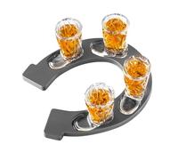 Final Touch Juego de vasos de chupito con forma de herradura, 4 vasos de bota de vaquero de 1 onza con bandeja para servir en forma de herradura, diseño occidental, patas antideslizantes, ideal para