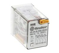 Finder Relé industrial Serie 55 – 230 Vca, 4 contactos, 5 A, pulsador e indicador