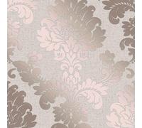 Fine Decor Papel Tapiz Geométrico Rosa Dorado / Beige - Raya / Damasco