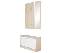 FineBuy Perchero de Pared Jan Espejo y Zapatero Roble Sonoma 80 cm de Ancho 27 cm Estrecho | Perchero de Pasillo Pequeño Moderno Ahorro de Espacio