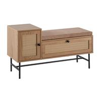 FineBuy Zapatero con asiento de 100 x 60 x 38 cm, banco de roble, asiento acolchado de ratán, banco estrecho con espacio de almacenamiento, banco de pasillo, muebles de pasillo con cajón y puerta