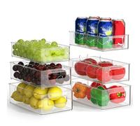FINEW Juego de 6 organizadores para frigorífico, 3 tamaños | Caja de almacenamiento apilable para frigorífico, transparente, para cocina, cajón, fregadero, baño, sin BPA