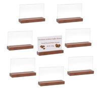 FINGERINSPIRE 8 mini soportes para letreros acrílicos con base de madera, 90 x 26 x 61 mm, expositor de mesa transparente, base de madera de coco, soporte para números de mesa con placa acrílica para