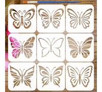 FINGERINSPIRE 9 plantillas de mariposa linda con un pincel, 15 x 15 cm, plantillas de pintura, mariposa, dibujos animados, tema animal, verano, modelo de PET para pintura sobre madera, suelo, azulejos