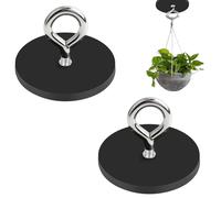Finkow Ganchos magnéticos, 2 unidades, 66 mm, imanes fuertes con gancho, imanes de neodimio, gancho magnético de goma, soporte magnético negro, con rosca M4 para lámparas, vehículos, tiras de luz
