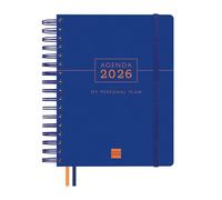Finocam - Agenda 2026 1 Día Página | Enero - Diciembre (12 meses) | Agenda Anual 2026 con goma elástica y 2 cintas punto | Espiral Doble Tapa Dura Tempus - Azul - Español