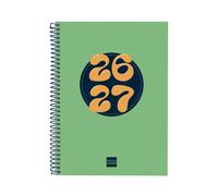 Finocam cool agenda escolar 26/27 - semana vista horizontal - formato 4Âº - 155x212mm - tapas de carton forrado - papel de 80g/m2 - espiral metalica - esquinas microperforadas - color verde