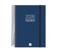 Finocam - Agenda Espiral 2026 1 Día Página | Enero - Diciembre (12 meses) | Agenda Anual 2026 con goma | Tapa de polipropileno Espiral Basics Opaque - Azul - Euskera