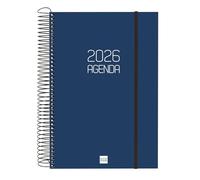 Finocam - Agenda Espiral 2026 1 Día Página | Enero - Diciembre (12 meses) | Agenda Anual 2026 con goma | Tapa de polipropileno Espiral Basics Opaque - Azul - Catalán
