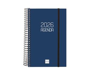 Finocam - Agenda Espiral 2026 1 Día Página | Enero - Diciembre (12 meses) | Agenda Anual 2026 con goma | Tapa de polipropileno Espiral Opaque - Azul - Español