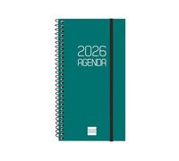Finocam - Agenda Espiral 2026 Semana Vista Horizontal | Enero - Diciembre (12 meses) | Agenda Anual 2026 con goma | Tapa de polipropileno Espiral Opaque - Verde - Español