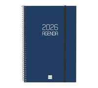Finocam - Agenda Espiral 2026 Semana Vista Vertical | Enero - Diciembre (12 meses) | Agenda Anual 2026 con goma | Tapa de polipropileno Espiral Opaque - Azul - Español