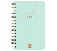 Finocam Agenda Espiral E5-117x181 mm Tapa Dura Menta para 2026 - Con goma elástica, adhesivos y diseño organizativo