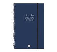 Finocam - Agenda Espiral Opaque 2025 Semana Vista Vertical Enero 2025 - Diciembre 2025 (12 meses) Azul Español
