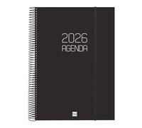 Finocam - Agenda Espiral Opaque 2026 Negro Enero 2026 - Diciembre 2026 (12 meses) Catalán 1 day page E40 - 210x297mm