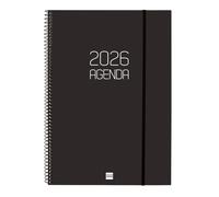 Finocam - Agenda Espiral Opaque 2026 Negro Enero 2026 - Diciembre 2026 (12 meses) Español Horizontal view w 40 - 210x297mm