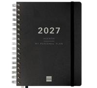 Finocam Agenda Tempus Espiral 16 Meses 4º 155x217 mm Tapa Extradura PP Negro 2026-2027